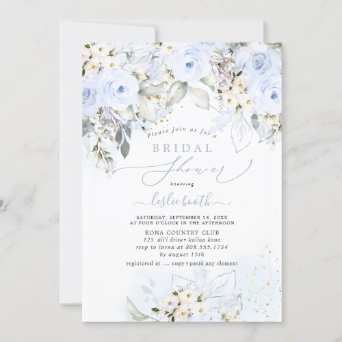PixDezines H2 Dusty Blue Roses Bridal Shower Invitation