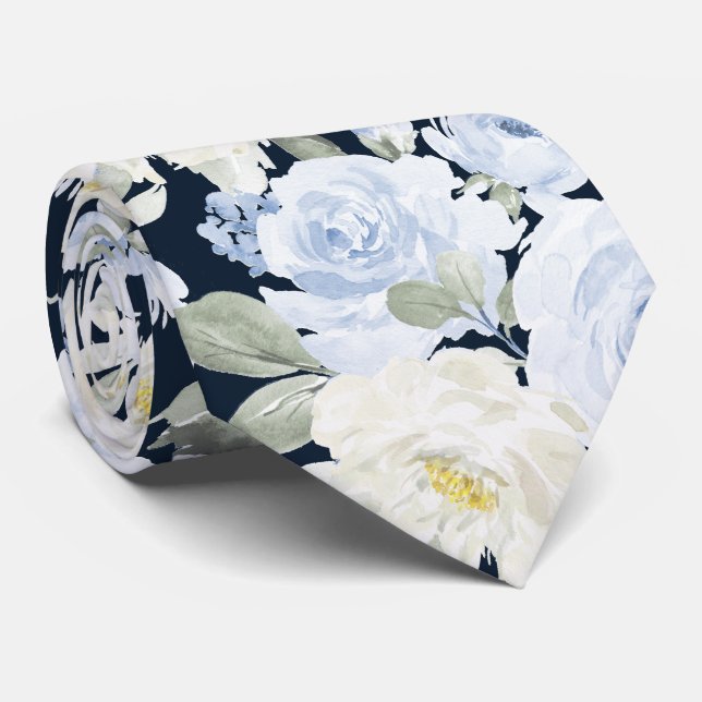PixDezines H2 Dusty Blue Roses DIY background Neck Tie (Rolled)