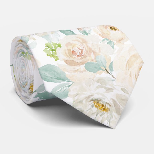 PixDezines H2 Dusty Blue Roses Neck Tie (Rolled)