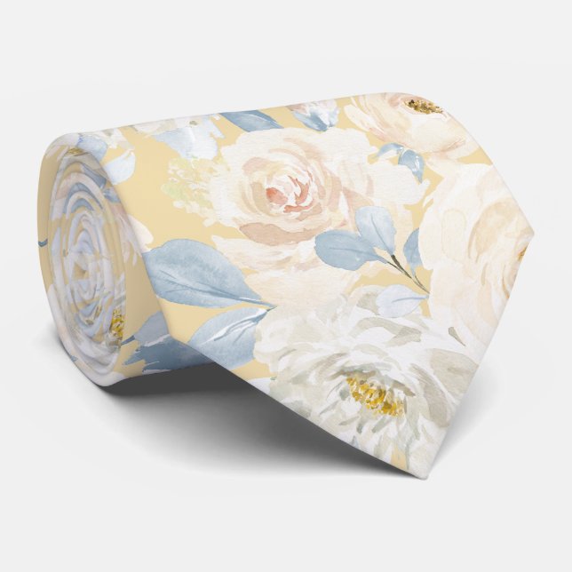 PixDezines H2 Dusty Blue Roses Neck Tie (Rolled)