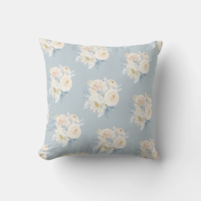PixDezines H2 Dusty Blue Roses Throw Pillow (Front)