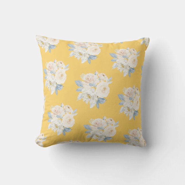 PixDezines H2 Dusty Blue Roses Throw Pillow (Front)