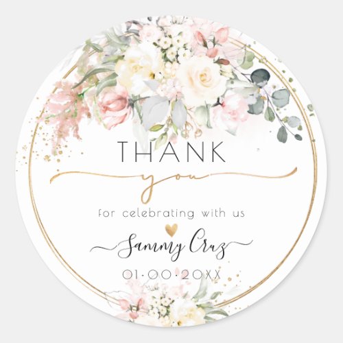 PixDezines H2 Dusty Blush Cream Roses Thank You Classic Round Sticker