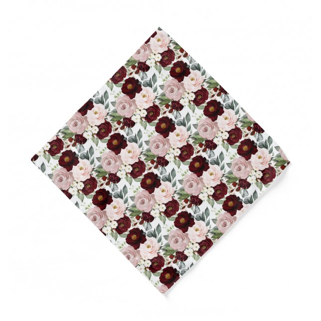 PixDezines H2 Dusty Pink Blush Burgundy Flowers Bandana (Front)