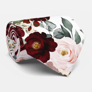 PixDezines H2 Dusty Pink Blush Burgundy Flowers Neck Tie