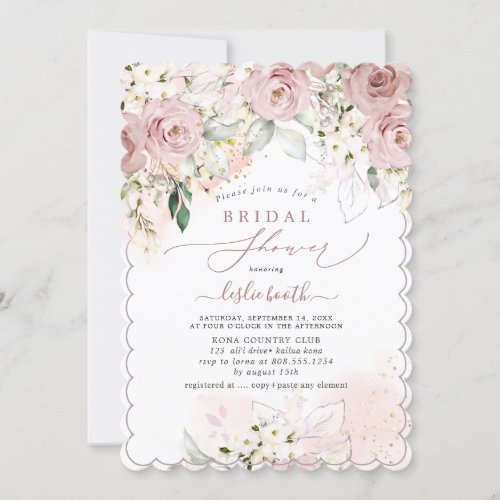 PixDEzines H2 Dusty Pink Roses Bridal Shower Invitation