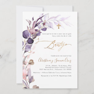 PixDezines H2 Dusty Purple Gum Eucalyptus Bautizo Invitation