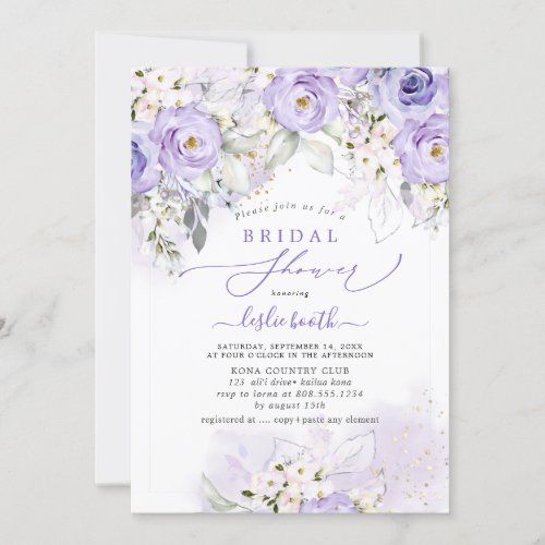 PixDezines H2 Dusty Purple Roses Bridal Shower Invitation