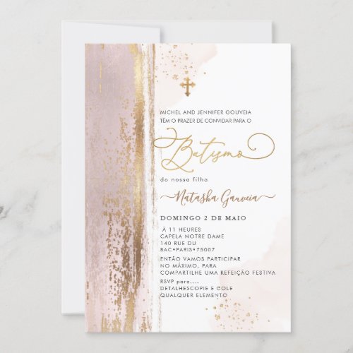 PixDezines H2  Dusty Rose Batismo Invitation