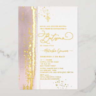 PixDezines H2  Dusty Rose Batismo Real Gold  Foil  Invitation