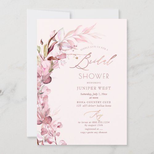 PixDezines H2 Dusty Rose Eucalyptus Bridal Shower Invitation