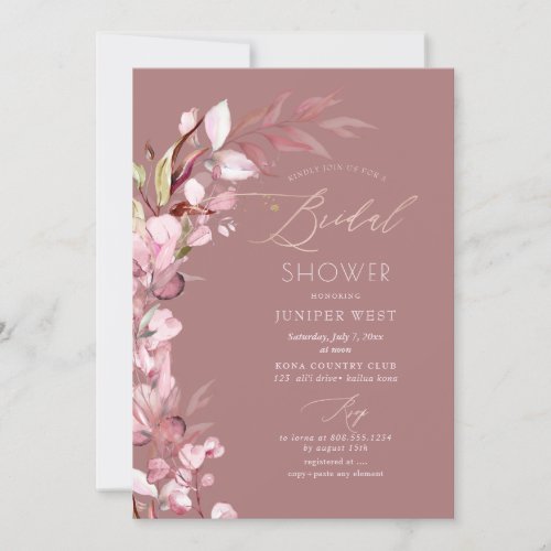 PixDezines H2 Dusty Rose Eucalyptus Bridal Shower Invitation