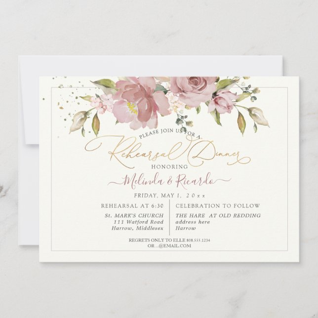 PixDezines H2 Dusty Rose Flowers Invitation (Front)
