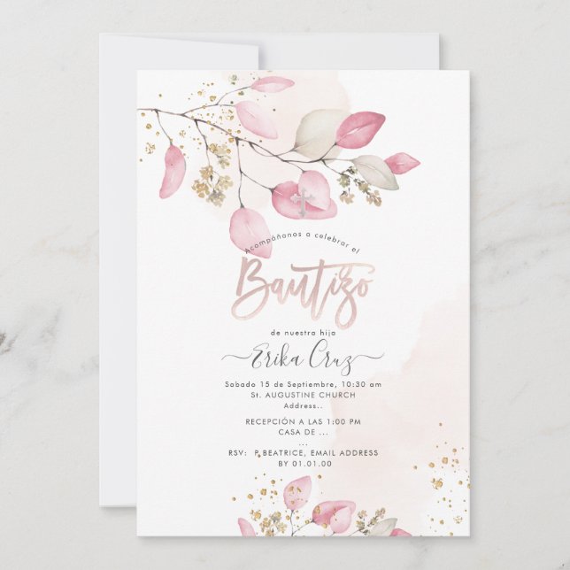 PixDezines H2 Eucalyptus Bautizo  Invitation (Front)