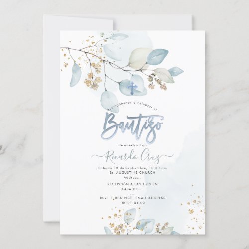 PixDezines H2 Eucalyptus Bautizo  Invitation