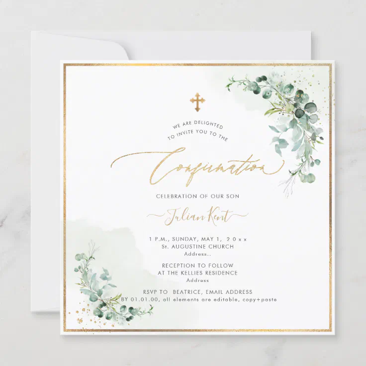 PixDezines H2 Eucalyptus Confirmation Invitation | Zazzle