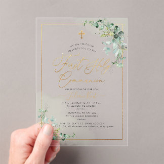 PixDezines H2 Eucalyptus First Holy Communion Invi Acrylic Invitations