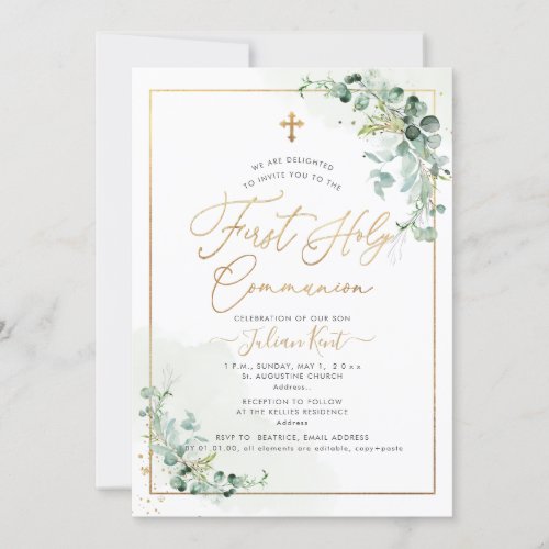 PixDezines H2 Eucalyptus First Holy Communion Invi Invitation