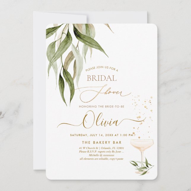 PixDezines H2 Eucalyptus Greenery Bridal Shower Invitation (Front)