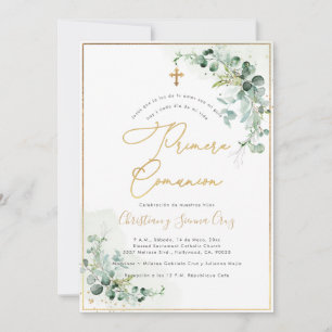 PixDezines H2 Eucalyptus Primera Comunion Invitation