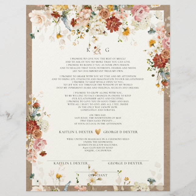 PixDezines H2 Fall Garden Flowers Marriage Cert Letterhead (Front)