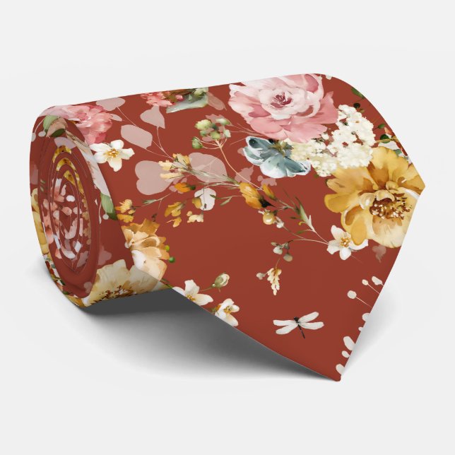 PixDezines H2 Fall Garden Flowers Neck Tie (Rolled)