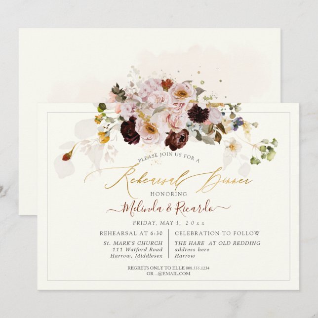 PixDezines H2 Fall Garden Flowers Rehearsal Dinner Invitation (Front/Back)