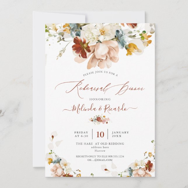 PixDezines H2 Fall Garden Flowers Rehearsal Dinner Invitation (Front)