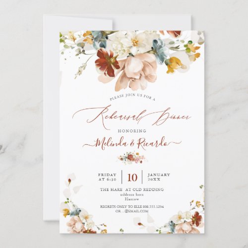 PixDezines H2 Fall Garden Flowers Rehearsal Dinner Invitation