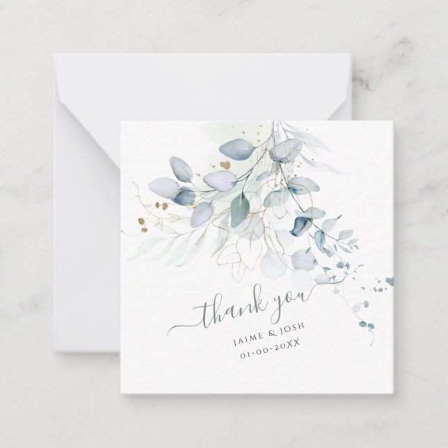 PixDezines H2 Faux Gold Blue Gum Eucalyptus Note Card (Front)