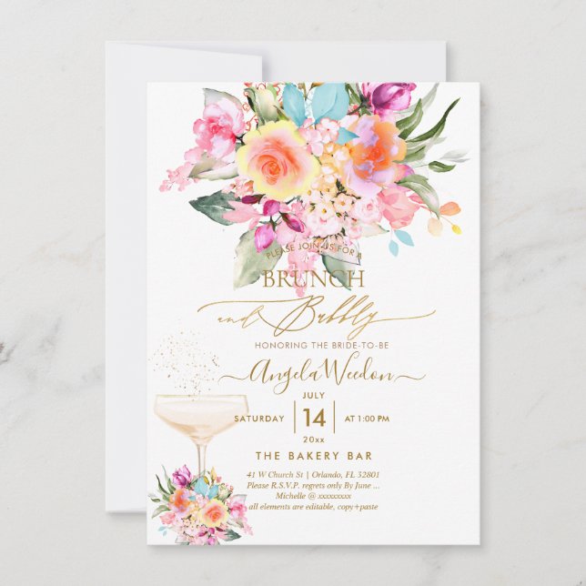PixDezines H2 Fiesta Summer Roses Brunch Bubbly Invitation (Front)