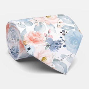 PixDezines H2 Flowers Blush n Dusty Blue Neck Tie