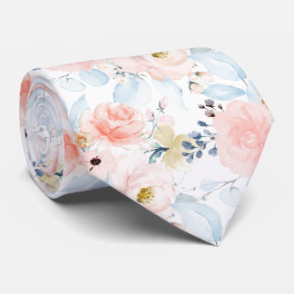 PixDezines H2 Flowers Blush n Dusty Blue Neck Tie