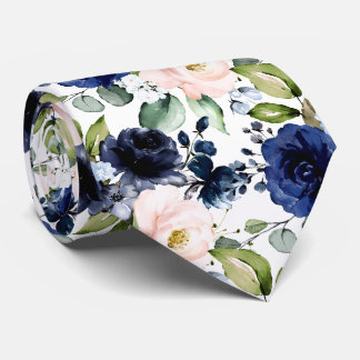 PixDezines H2 Flowers Blush Navy Blue Neck Tie