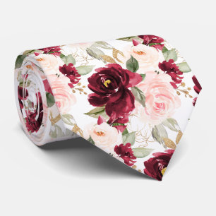 PixDezines H2 Flowers Burgundy Blush Roses Neck Tie