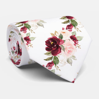 PixDezines H2 Flowers Burgundy Blush Roses Neck Tie