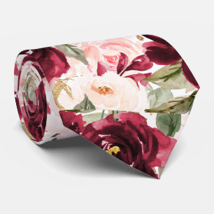 PixDezines H2 Flowers Burgundy Blush Roses Neck Tie