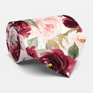 PixDezines H2 Flowers Burgundy Blush Roses Neck Tie
