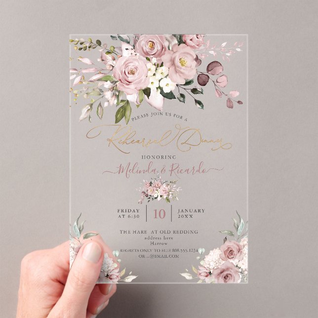 PixDezines H2 Flowers Dusty Roses Hydrangeas Acrylic Invitations (Insitu (Handheld))