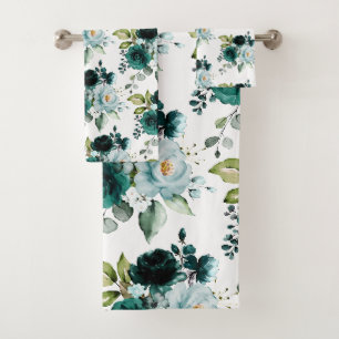 PixDezines H2 Flowers Emerald Green Bath Towel Set