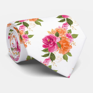 PixDezines H2 Flowers Hot Pink Orange Roses Neck Tie