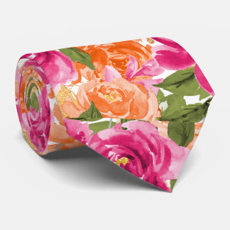 PixDezines H2 Flowers Hot Pink Orange Roses Neck Tie