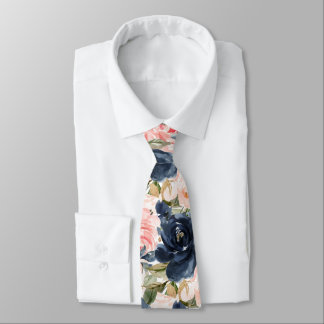 PixDezines H2 Flowers Navy Blue Blush Roses Neck Tie