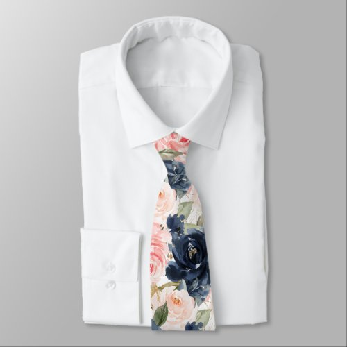 PixDezines H2 Flowers Navy Blue Blush Roses   Neck Tie