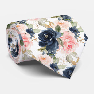 PixDezines H2 Flowers Navy Blue Blush Roses   Neck Tie