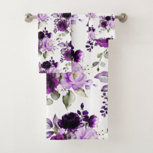 PixDezines H2 Flowers Purple Violet Magenta Bath Towel Set