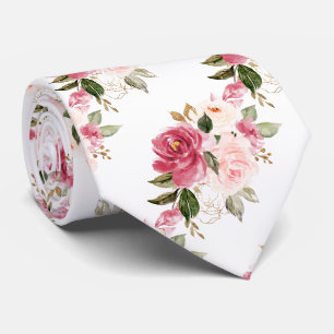 PixDezines H2 Flowers Raspberry Blush Pink Roses Neck Tie