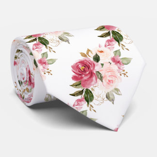 PixDezines H2 Flowers Raspberry Blush Pink Roses Neck Tie