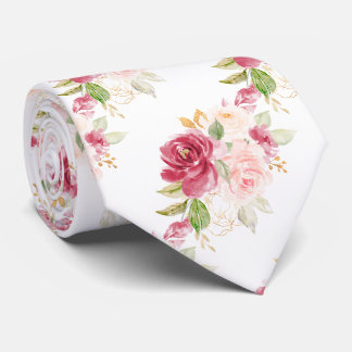 PixDezines H2 Flowers Raspberry Blush Pink Roses Neck Tie