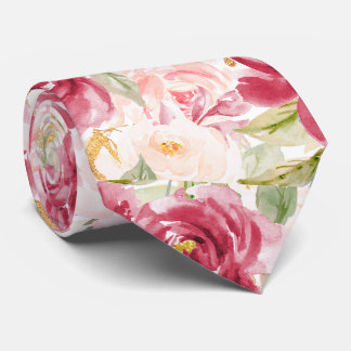 PixDezines H2 Flowers Raspberry Blush Pink Roses Neck Tie